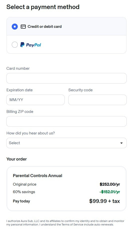 Aura payment screen